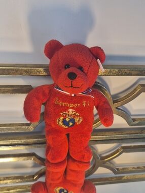 The Marines Bear Plush- Military Bears, 9", Red +Gold & Blue.